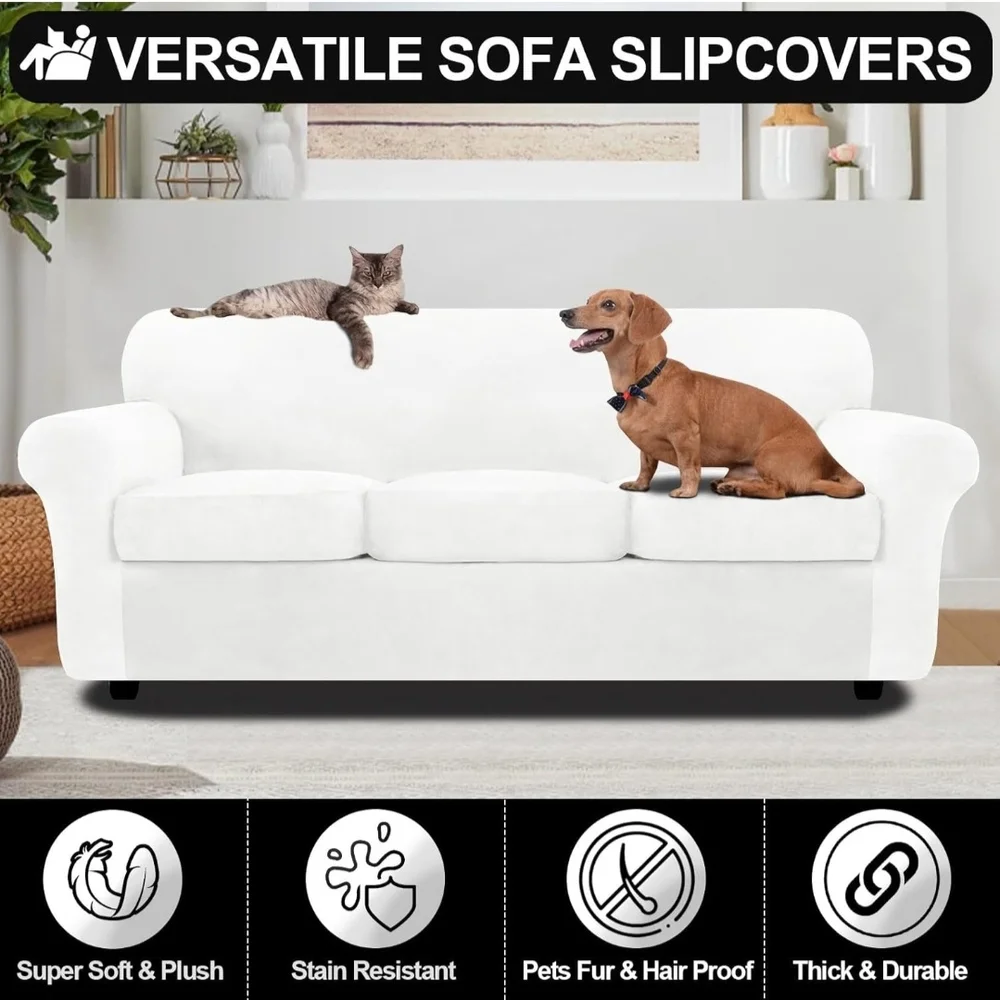 FestiCorp Velvet Sofa Covers for 3 Seat Cushion Couch Sofa Slipcovers, Stretch 4